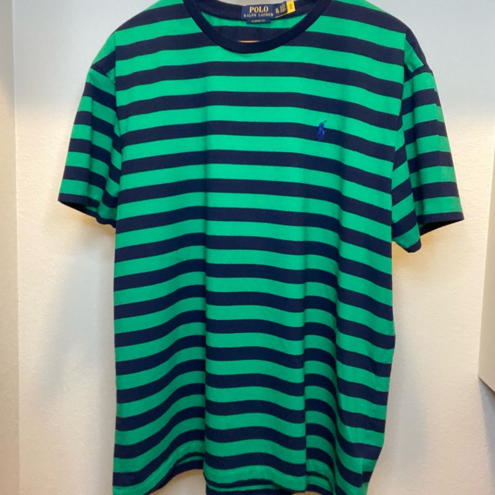 Polo by Ralph Lauren Men's Striped Tee in Green and Navy